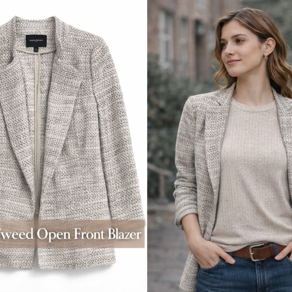 Banana Republic Women’s Textured Tweed Blazer | Cream & Black | Size 8